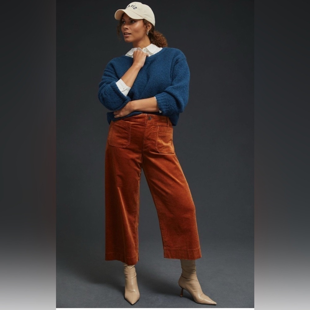 Anthropologie Colette Corduroy Crop Pants Wide Leg Trousers Bronze Size 25